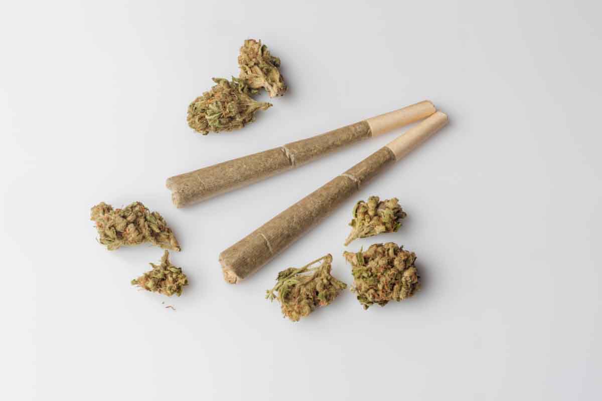 Cannabis buds and two pre-roll joints