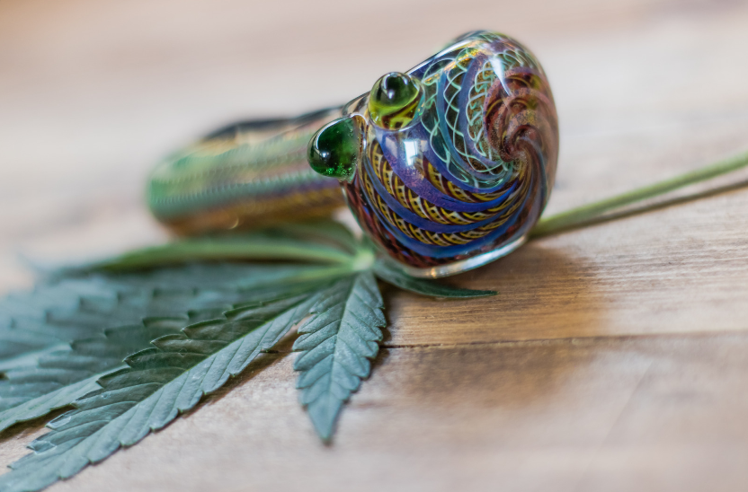 Glass Pipe and Marijuana leaf